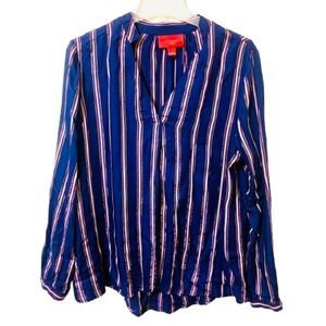 Jennifer Lopez Women's Blouse Top Blue, Rose Gold Metallic, Drape Front, Size M